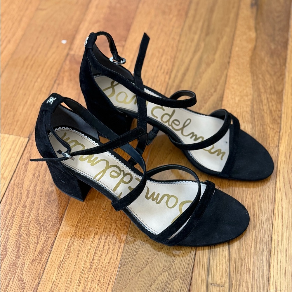 Sam Edelman Stacie Black Suede Strappy Block Heel Sandals